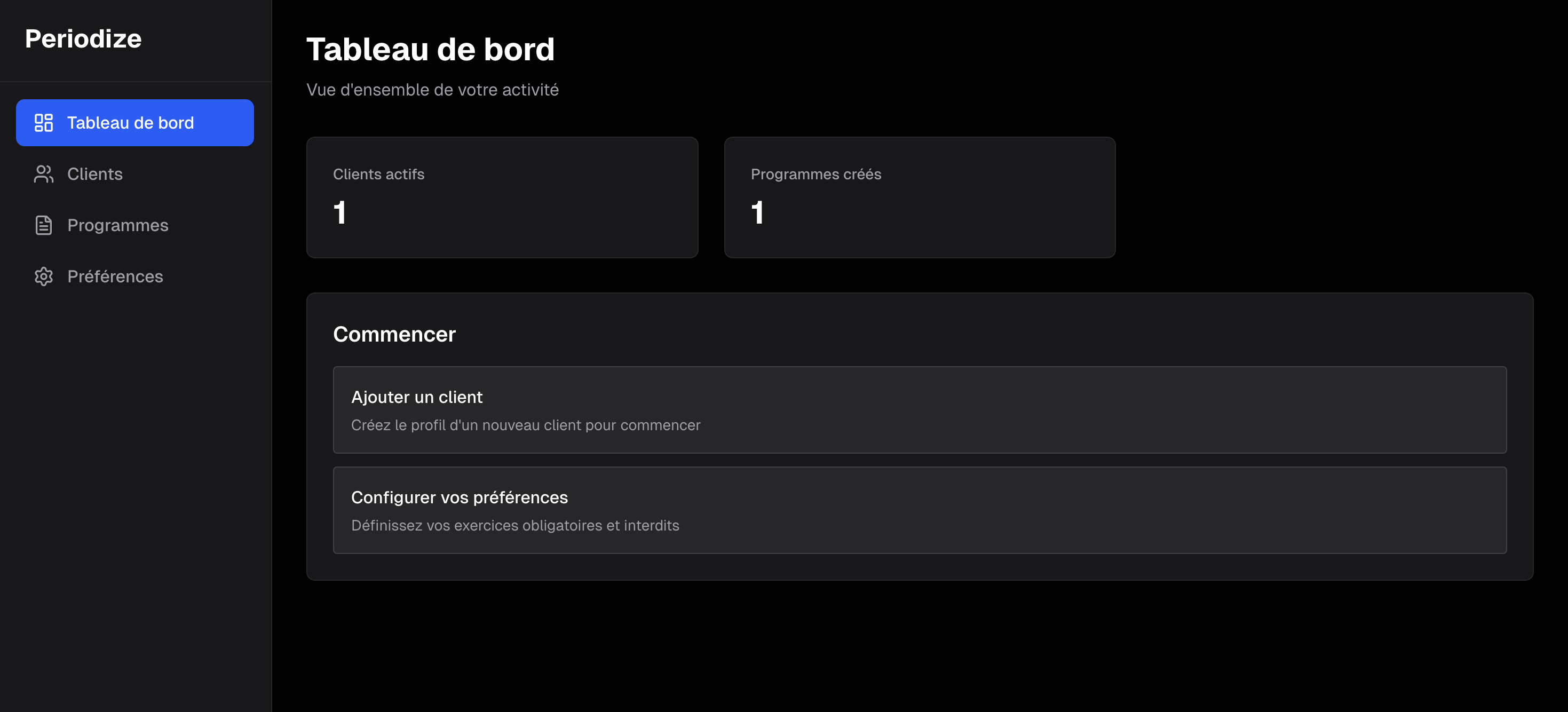 Aperçu de l'application Periodize
